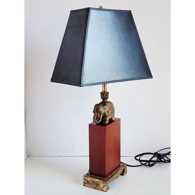 Campaign Vintage Bombay Company Elephant Motif Gilded Table Lamp For Sale - Image 3 of 13