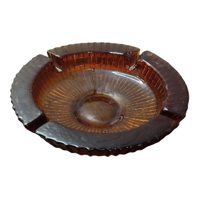 Mid Century Blenko Amber Starburst Pattern Ashtray For Sale
