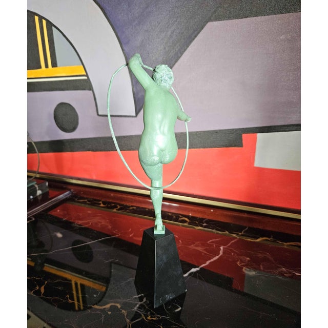 Derenne, Art Deco Sculpture Dancer with Hoop, Metal For Sale - Image 6 of 14