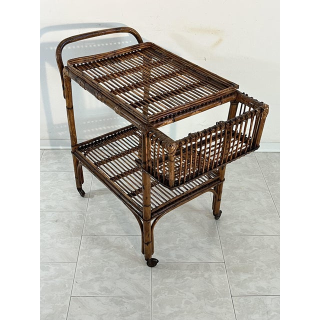 Vintage Italian Bamboo Bar Trolley, 1950s For Sale - Image 13 of 17