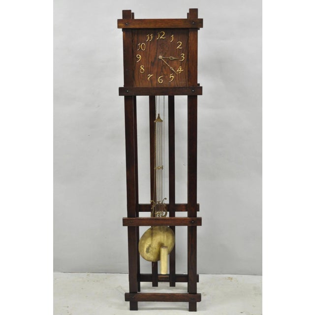 Antique Mission Arts and Crafts Oak Wood Tall Case Grandfather Clock For Sale - Image 17 of 17