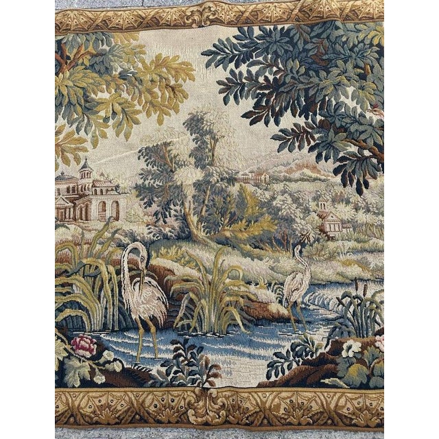 Exquisite French tapestry from the mid-20th century, featuring a beautiful design titled « Le Lignon » inspired by an...