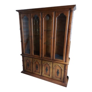 Vintage Lighted Glass Front Bookcase or Display Cabinet For Sale
