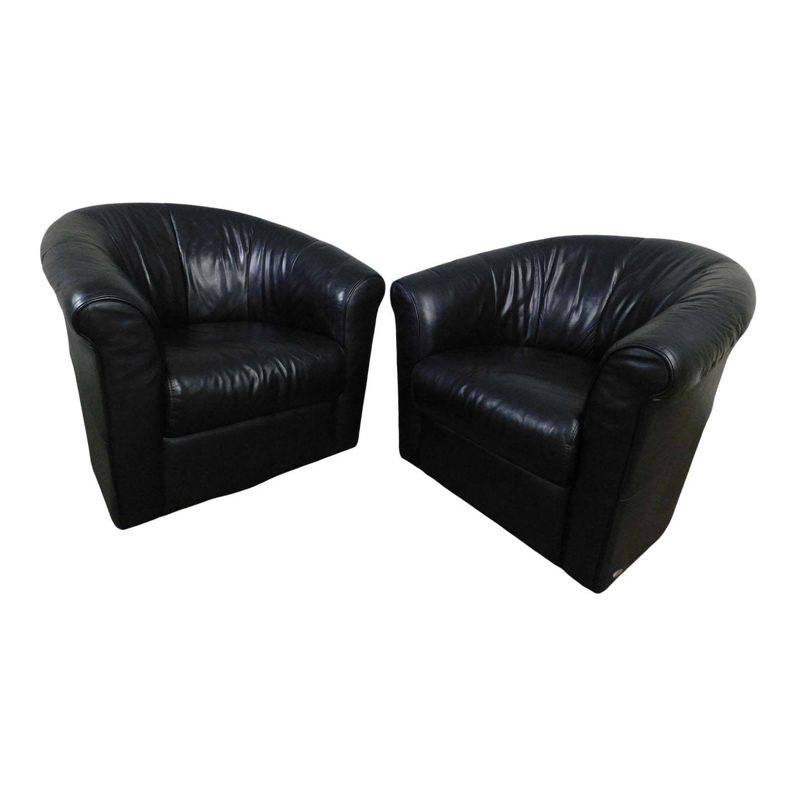 Italsofa Black Leather Modern Pair Club Chairs Chairish