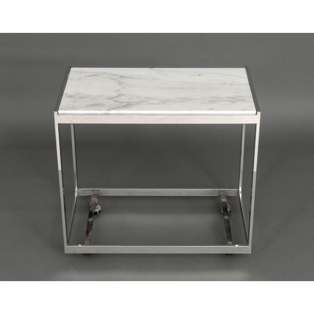 Modern Vintage Carrara Marble Top Chrome Side Table For Sale In New York - Image 6 of 11