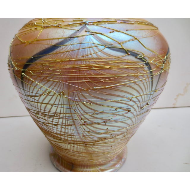 Duran Glass vase with gold thread wraping The measurements are 9" in diameter and 11.5" tall