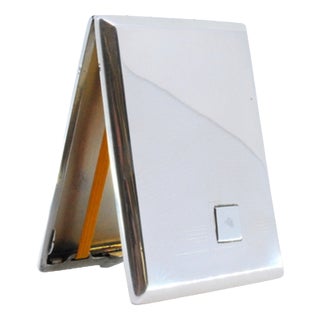 Silver Cigarette Case with Surface Engravings Surrounding a Monogram Card, Gold Interior and Hinged Lid. For Sale