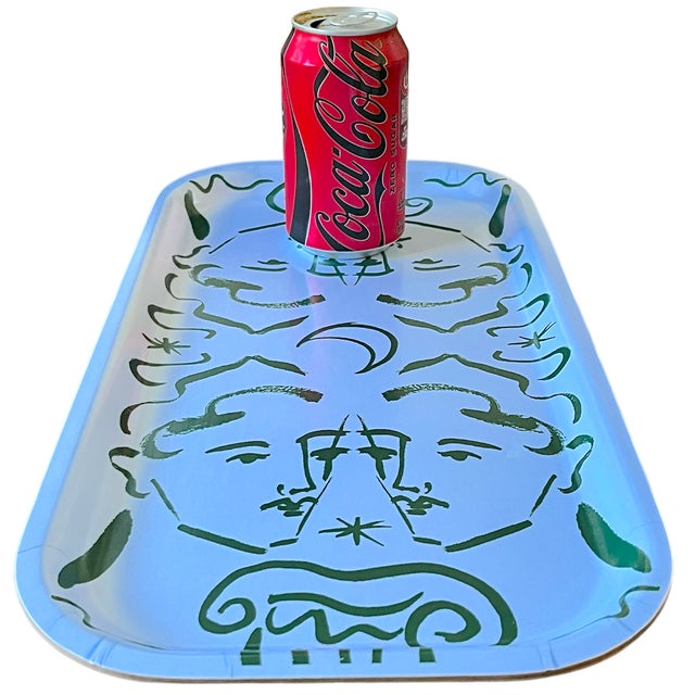 Mid-Century Modern Luke Edward Hall for Svenskt Tenn Endymion Green & Blue Wood Serving Tray For Sale - Image 3 of 9