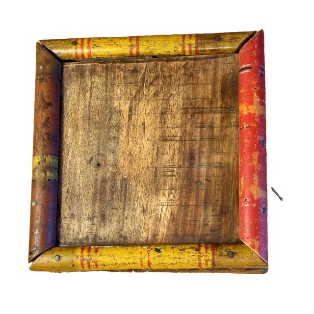 19th Century Antique Indian Polychrome Wood & Brass 4-Compartment Spice Box For Sale - Image 10 of 11