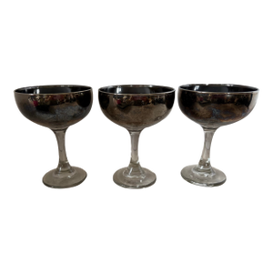 Vintage Smoke Gray Silver Ombre Champagne Coupe Glasses, Set of 3 | Hollywood Regency Barware