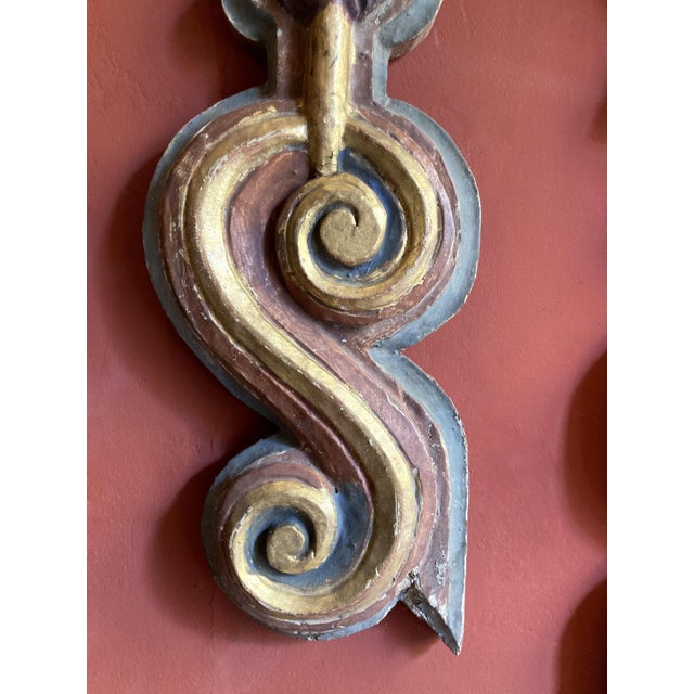 18th Century Antique Italian Polychrome Painted Handcarved Pilaster Friezes, Set of 2 For Sale - Image 10 of 18
