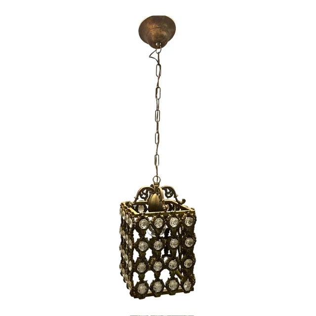 Vintage Bronze Crystal Light Pendant, 1950s For Sale - Image 8 of 8