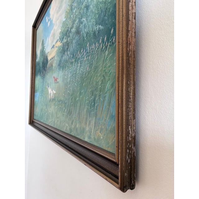 Large Vintage Original Landscape Dog Oil Painting For Sale - Image 4 of 16
