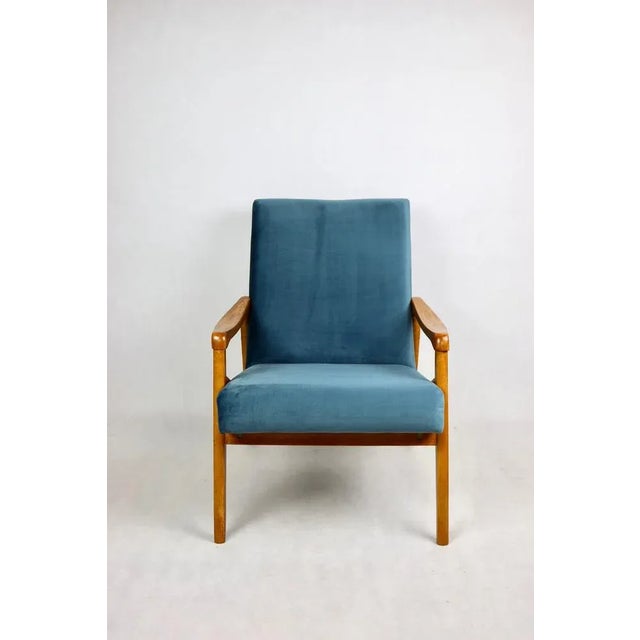 Wood Czech Model Armchair in Ocean Blue attributed to Jiri Jiroutek, 1970s For Sale - Image 7 of 13