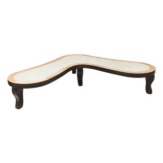 Mid 20th Century Organic Modern Sculptural Coffee Table Curved Wood Mother of Pearl Design For Sale