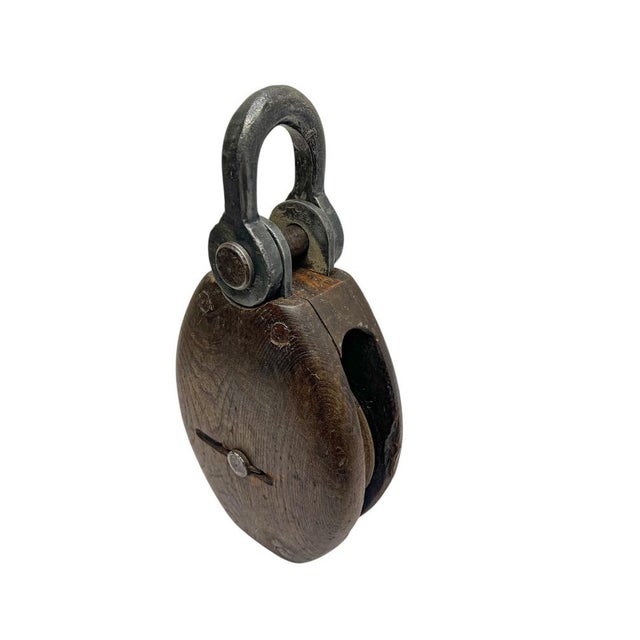 Industrial Late 19th Century Wooden Boat Pulley with Wrought Iron Details, 1890s For Sale - Image 3 of 12