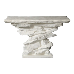 1970s White Plaster Faux Bois Console Attributed to Sirmos After Emilio Terry