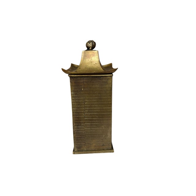 Chinoiserie Vintage Handmade Pagoda Brass Biscuit Jar, Tea Caddy, Canister For Sale - Image 3 of 4
