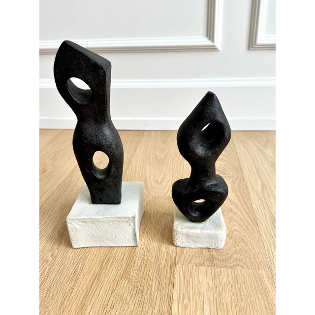 Mid-Century Modern Signed Abstract/Biomorphic Black Stoneware Sculptures After Georges Jouve, Modernist, 2011, a Pair For Sale - Image 3 of 11
