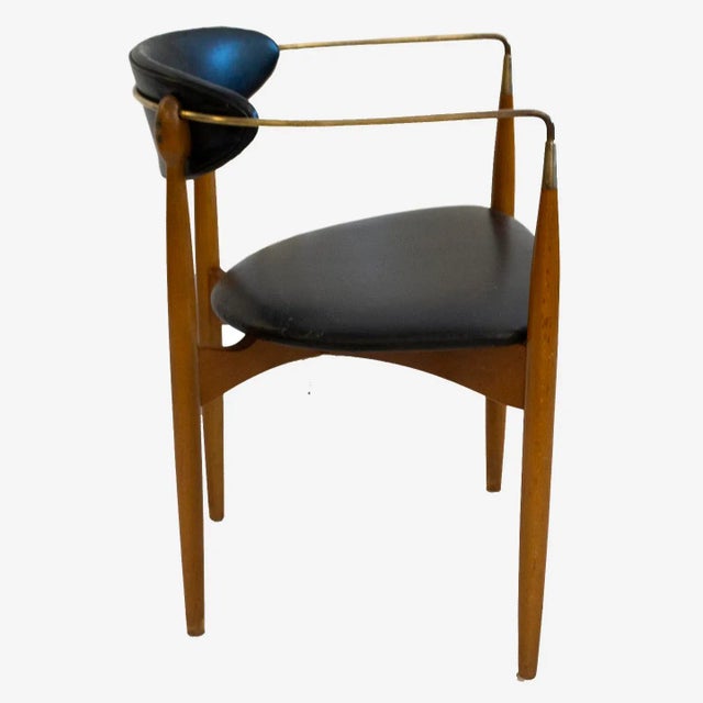 Selig Dan Johnson Walnut and Brass Viscount Chair by Selig For Sale - Image 4 of 7