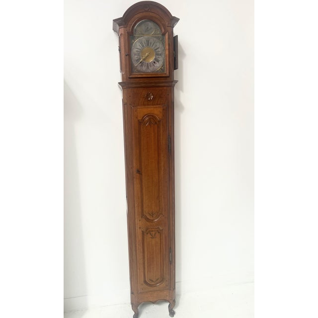 Wood Louis XV Carved Oak Grandfather Clock, 18th Century For Sale - Image 7 of 17