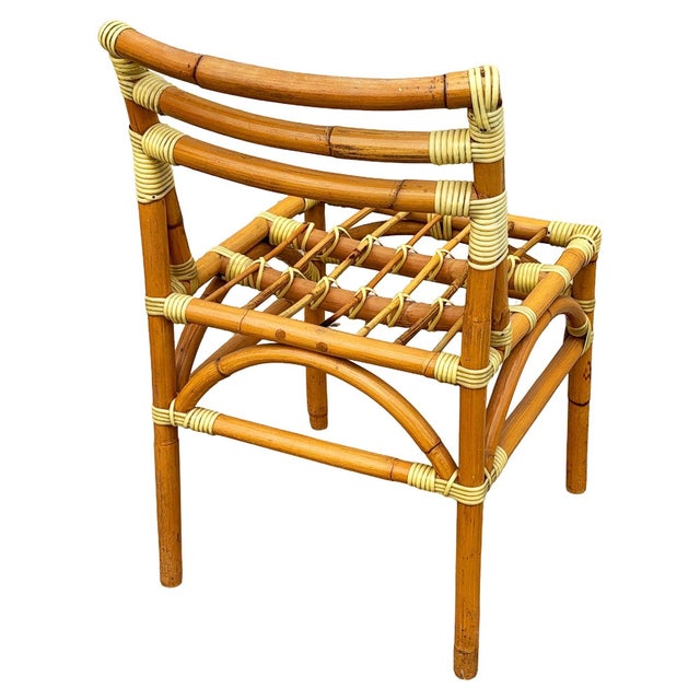 Yellow Restored Mid-Century Geometric Rattan Dining Side Chairs W/ 3 Strand Back For Sale - Image 8 of 9