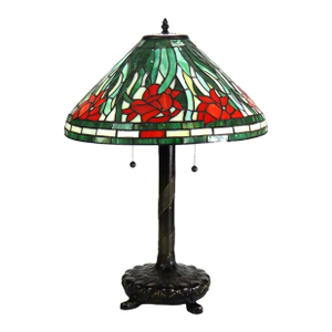 Early 20th Century Tiffany School Floral Leaded Stained Glass Table Lamp