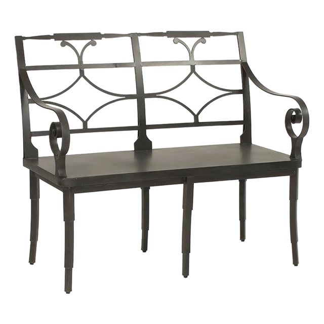 Ranier Circle Arch Iron Bench, Antique Black For Sale
