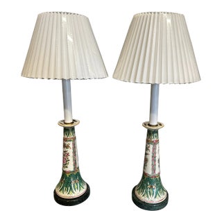 Famille Rose Lamps, Pair For Sale