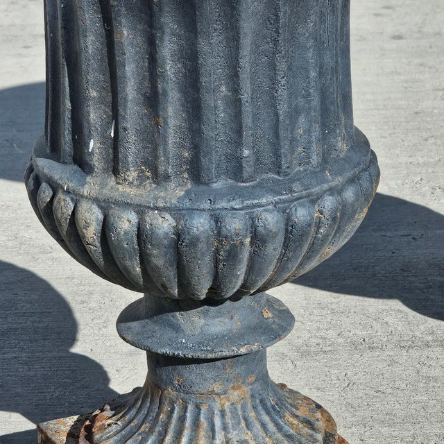 Antique Classical Cast Iron Garden Urn Planters a-Pair For Sale - Image 14 of 18
