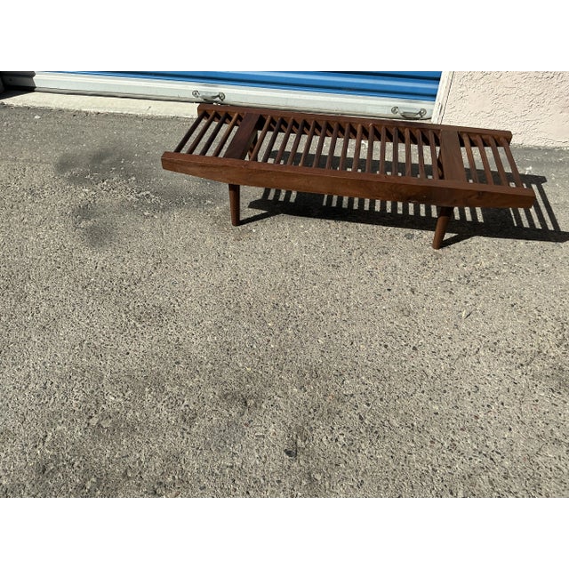 Wood Mid Century Walnut Bench in Manner of Milo Baughman for Glenn of California For Sale - Image 7 of 10