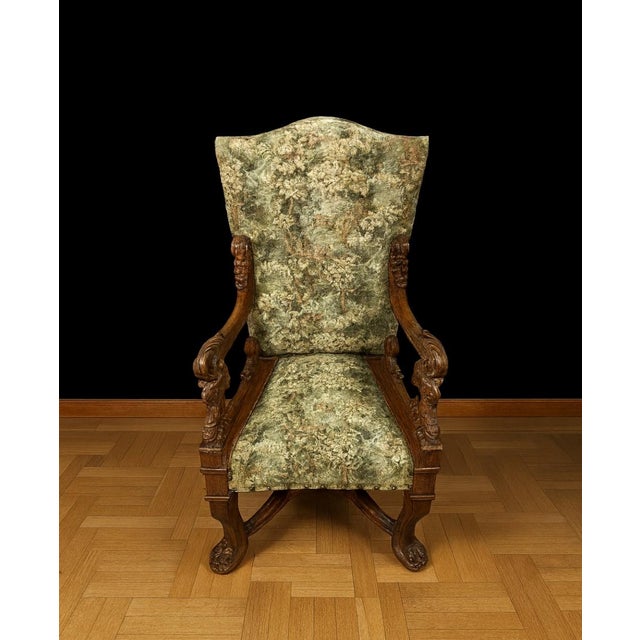 Renaissance High Back Armchair in Carved Walnut after Andrea Brustolon For Sale - Image 6 of 6