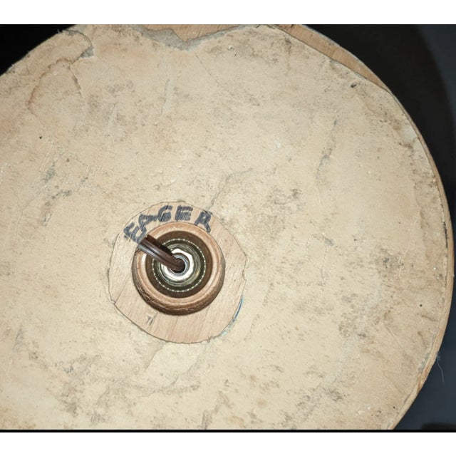 Signed Mid-Century Artillery Shell Lamp With Equally Interesting Shade and Finial For Sale - Image 9 of 11