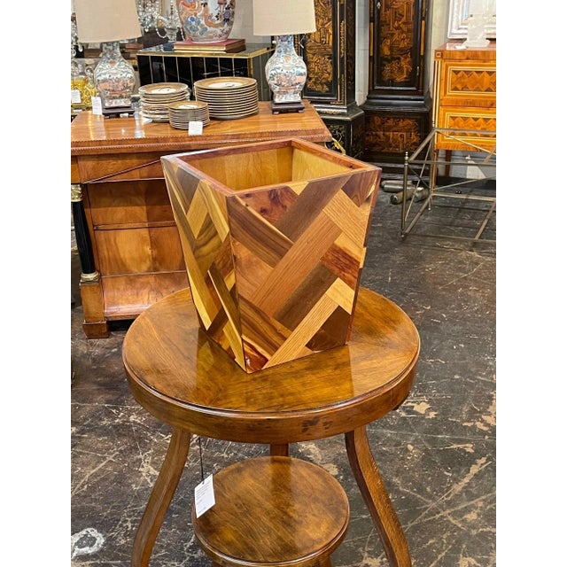 Mid-Century Modern Mid Century Multi Wood Patch Work Waste Can For Sale - Image 3 of 7