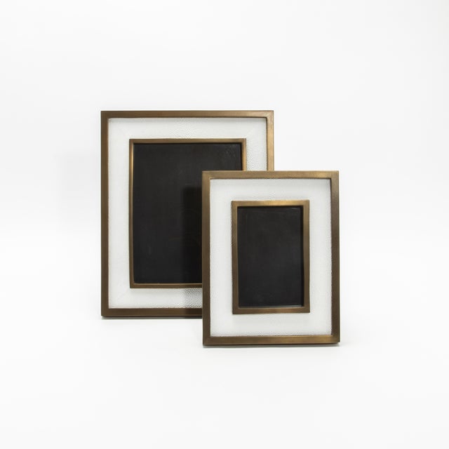 Picture Frame 8x10” in White Shagreen With Brass Details by Kifu Paris For Sale - Image 9 of 11