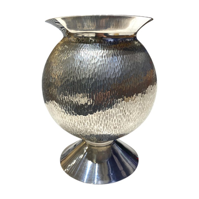 Mid-Century Modern Vintage Italian Silver Plate Hand Hammered Vase For Sale - Image 3 of 18