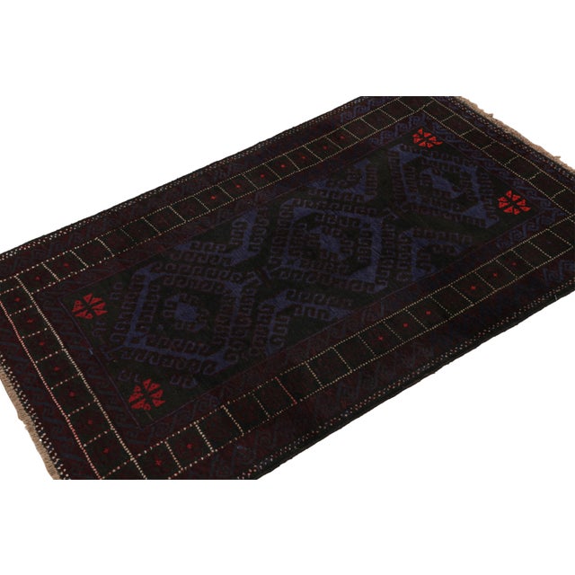 Rug & Kilim’s Baluch Tribal Rugin Indigo Blue and Burgundy Geometric Patterns For Sale In New York - Image 6 of 7