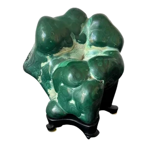Early 20th Century Malachite Rock on Display Stand as a Viewing Stone