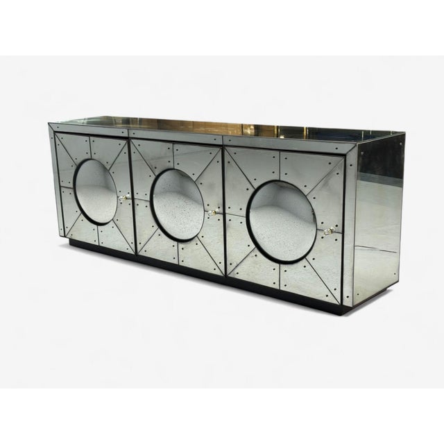 Early 21st Century Art Deco Style, Painted Wood, Antique Glass, Mirrored Sideboard or Credenza For Sale - Image 5 of 13