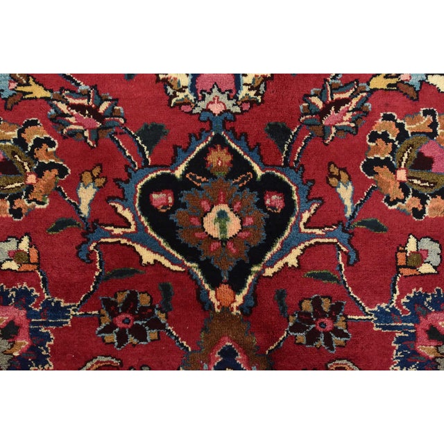 Mashad Rug 9’8” X 12’3” Red Wool Vintage Traditional Hand-Knotted Carpet For Sale In Philadelphia - Image 6 of 15