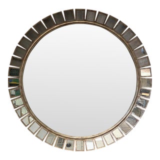 Hollywood Regency Antiqued Gold Sunburst Round Wall Mirror For Sale