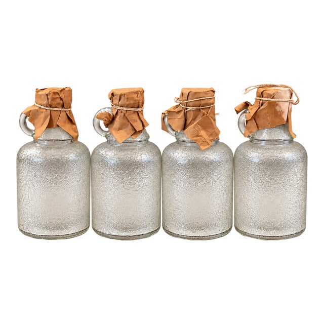 1920s Illinois-Pacific Ipg Textured Glass Jugs With Covered Stoppers, Set of 4 For Sale