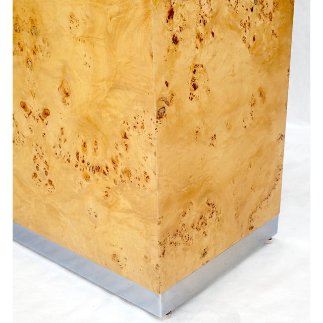 Milo Baughman Decor Burl Walnut & Chrome Mid-Century Modern Liquor Serving Bar For Sale - Image 13 of 18