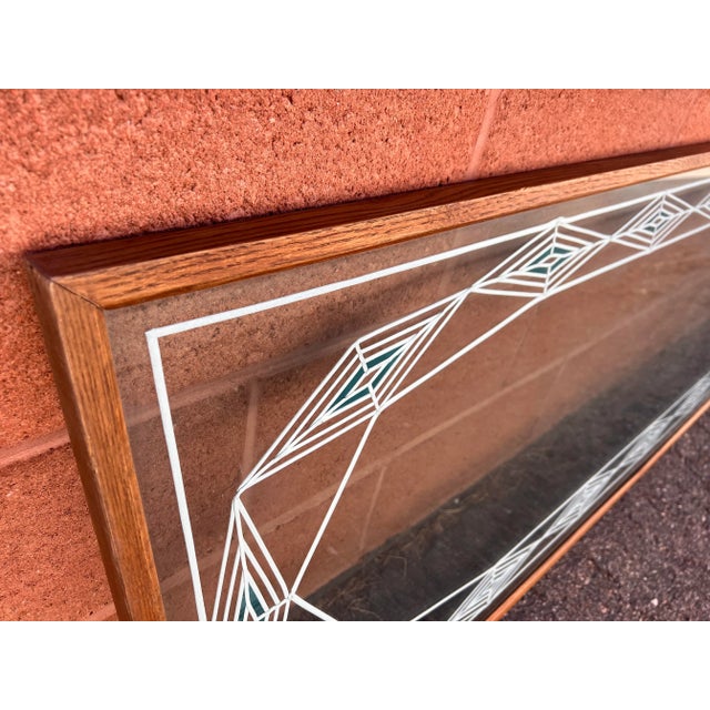 Wood 1920s Large Art Deco Lead Stain Glass Heavy Oak Window For Sale - Image 7 of 10