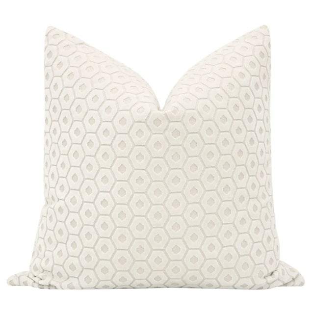 Pair of beautiful custom-made Paloma cut velvet pillows in alabaster. Meticulously handcrafted with serged interior seams,...