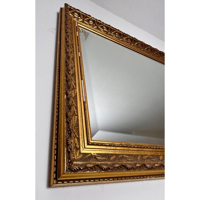 1980s Gold Beveled Wooden Mirror For Sale - Image 4 of 10
