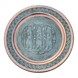 Antique Handmade Babylon-Scene Copper & Silver Tray