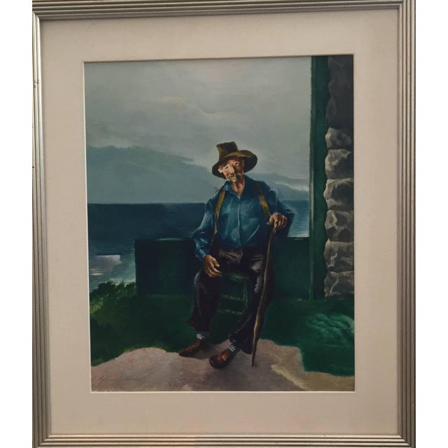 William Samuel Schwartz (American, 1896-1977) "Portrait of an Old Man with Cane" c. 1940 Gouache on board, 21" x 17" Hand...