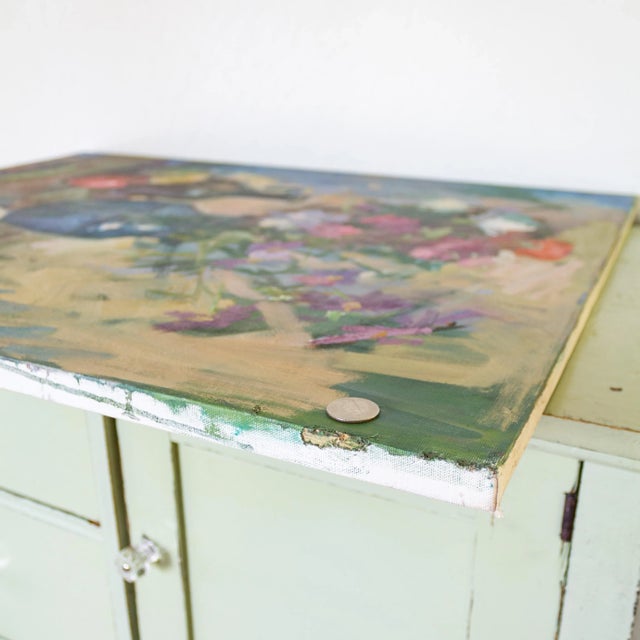 Large Fruit and Floral Still Life Oil Painting Blue and Polychrome For Sale - Image 10 of 10