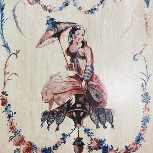 Wood Vintage French Rococo Three-Panel Hand-Painted Vanity Screen – Chinoiserie Room Divider For Sale - Image 7 of 15
